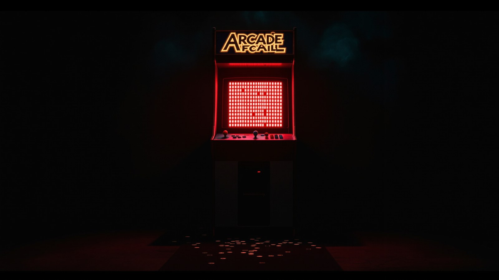 Arcade cabinet glowing red in the dark